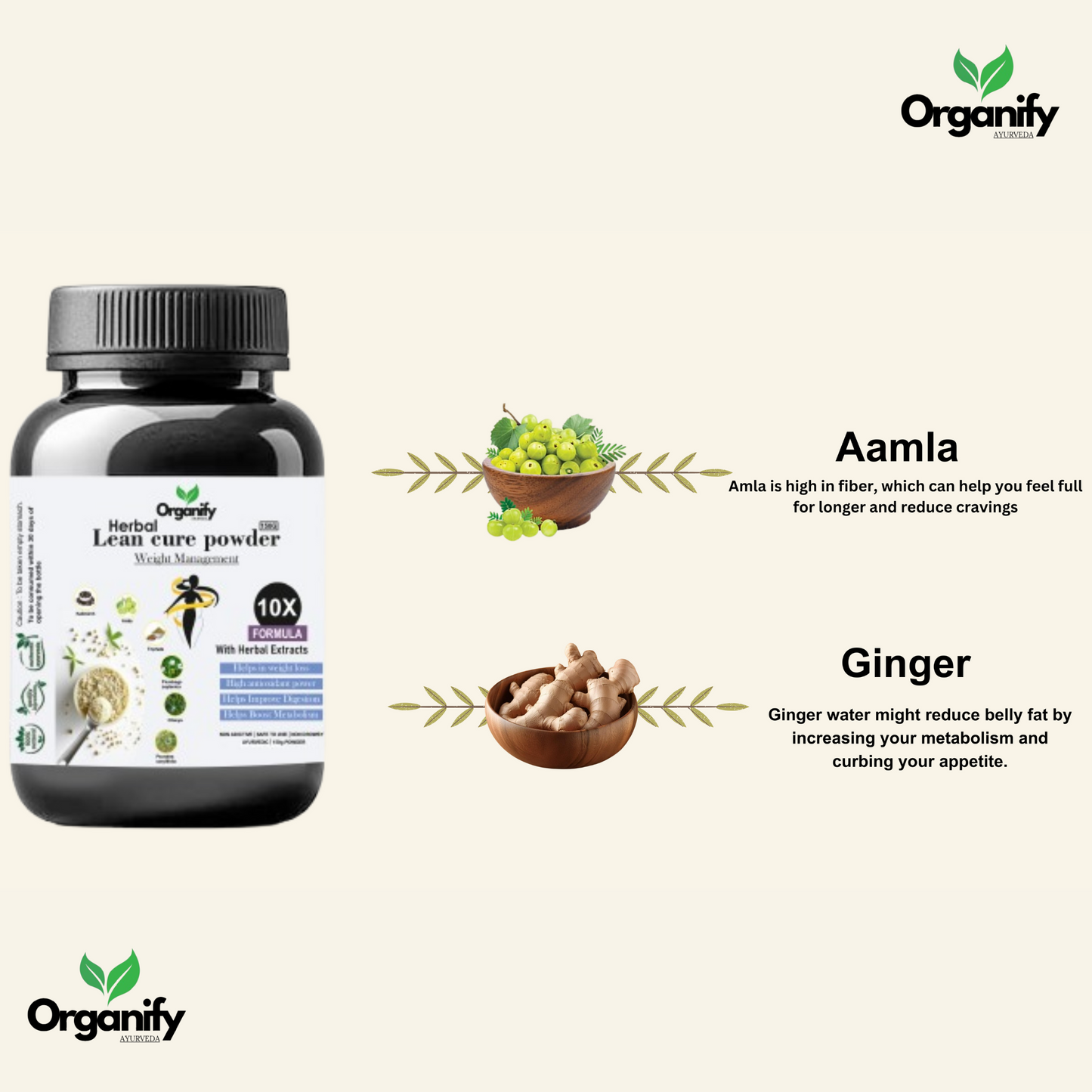 Organify Herbal Lean Cure Powder - Weight loss powder with Ayurvedic (2 Scoop Per Day)